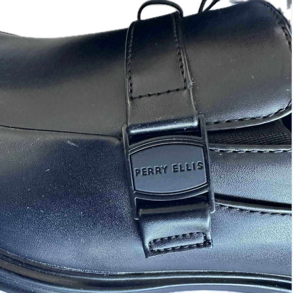 👞 Perry Ellis Drexler II Men’s 10.5 Wide Black Dress Shoes NWT